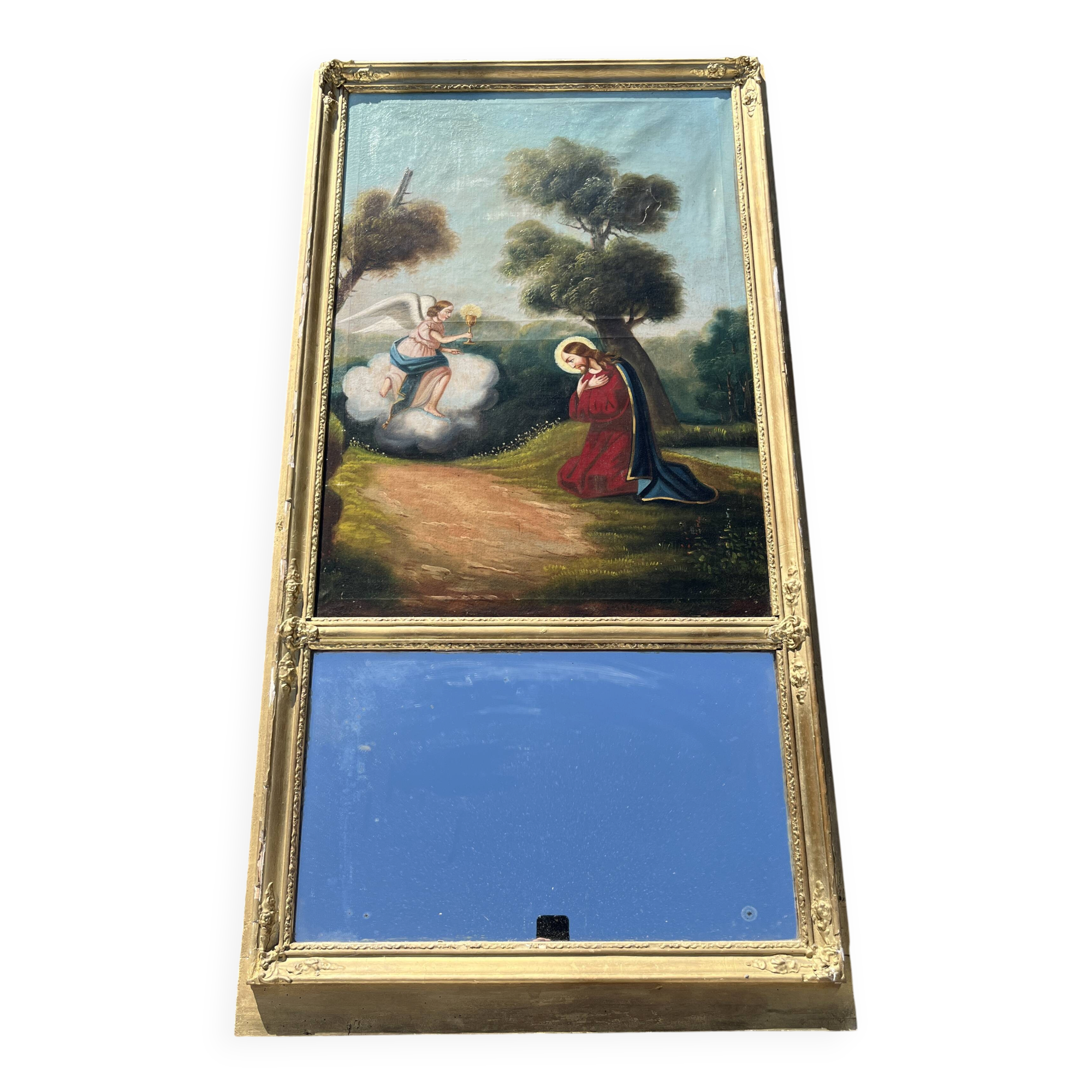 19th-century fireplace trumeau, oil on canvas, Christ in the Garden of Olives.