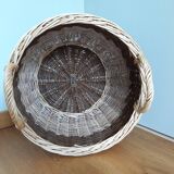 Very large round basket in two-tone braided wicker with handles