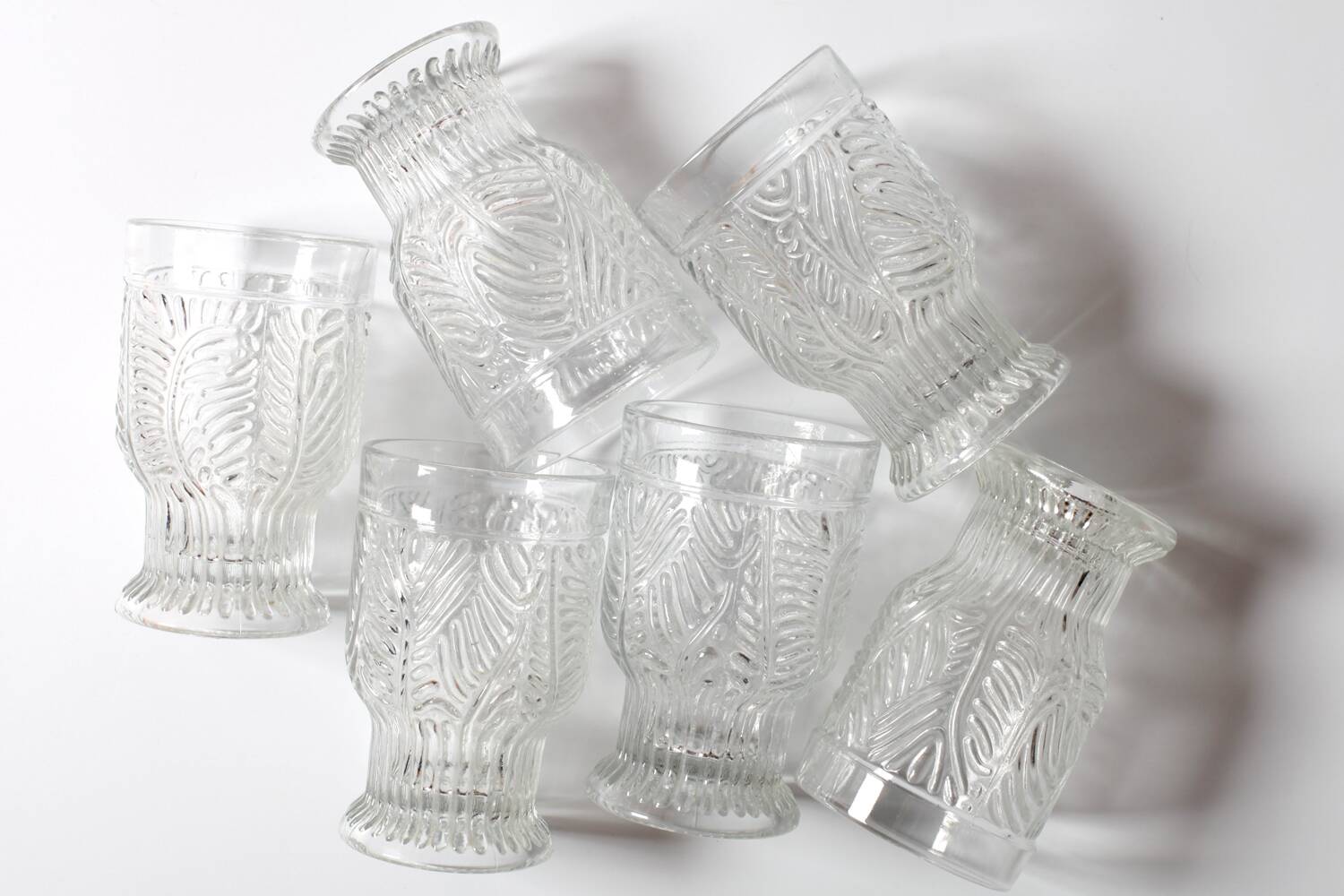 Set of 6 Mid-century Rare Pressed Glass Glasses / Libochovice / 1981