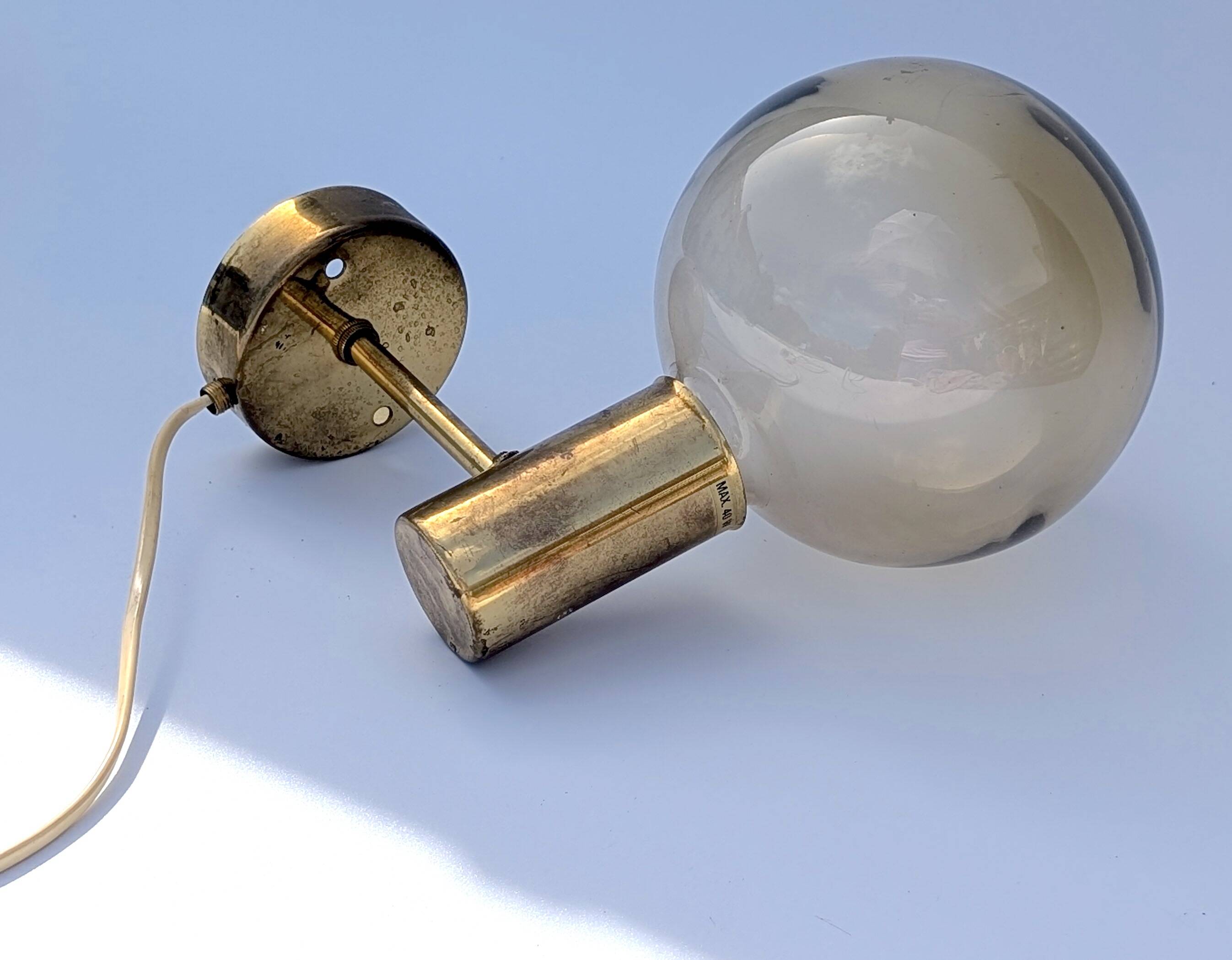 Brass and smoked glass wall lights Model V149 - Hans-Agne Jakobsson