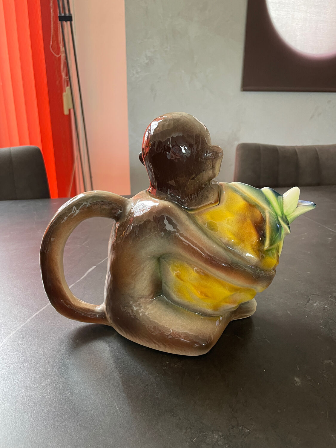 Vintage pitcher theiere earthenware saint clément monkey on pineapple