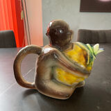 Vintage pitcher theiere earthenware saint clément monkey on pineapple