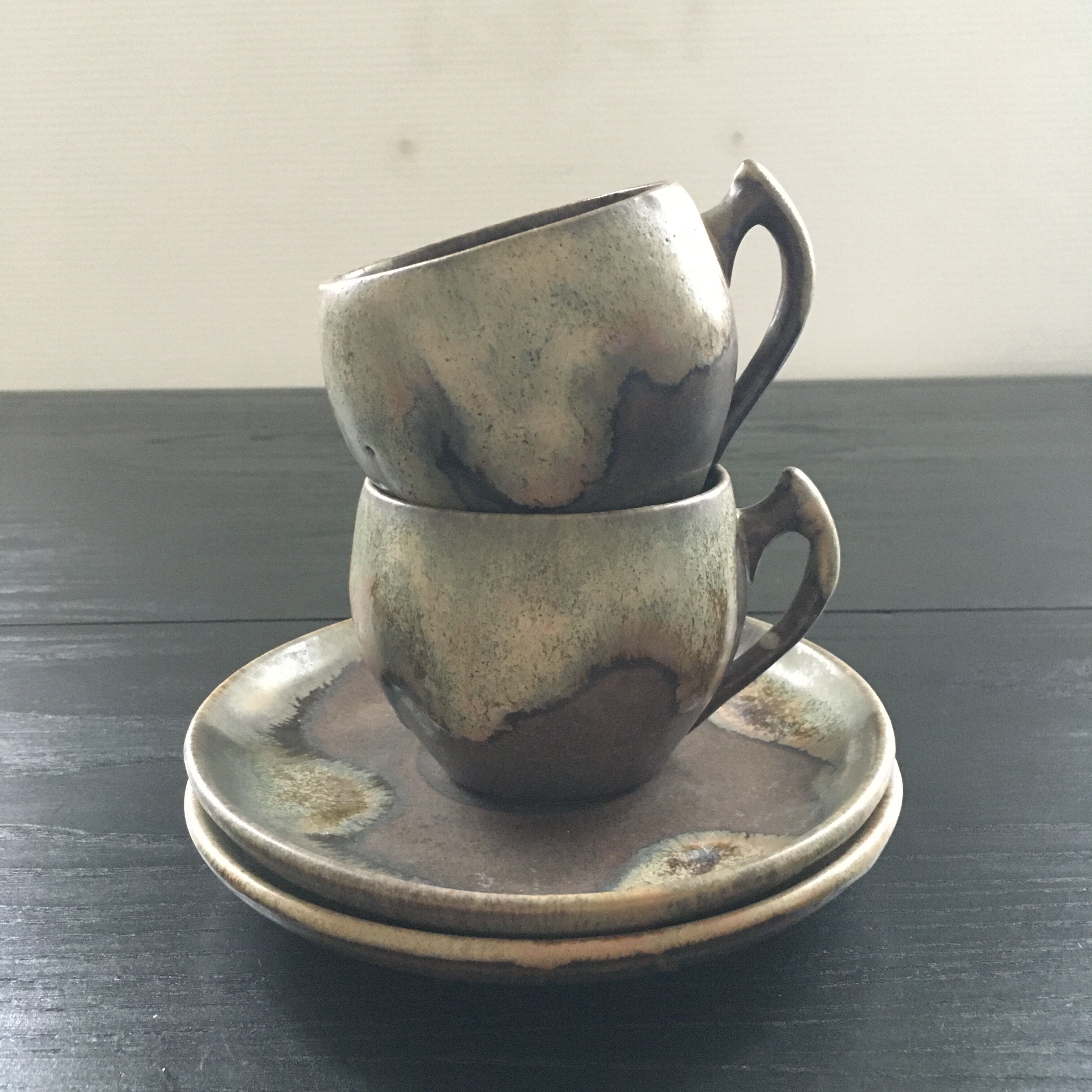 Set of 2 flamed brown stoneware cups