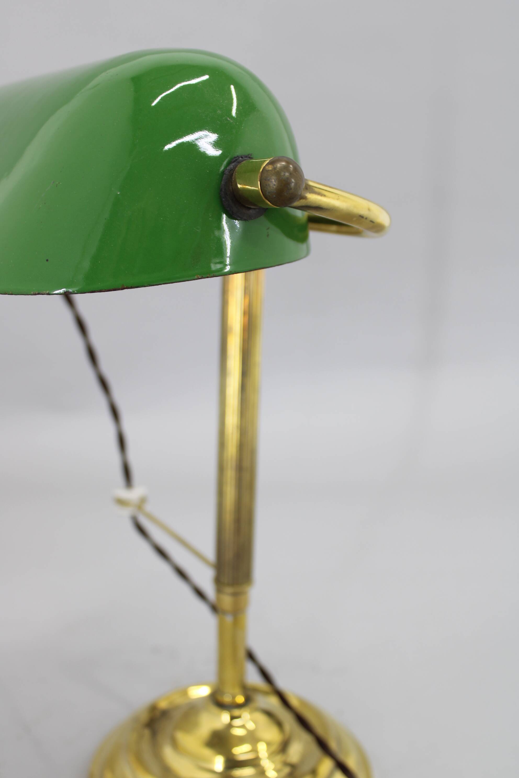1930s Art Deco Brass  Banker Table Lamp, Czechoslovakia