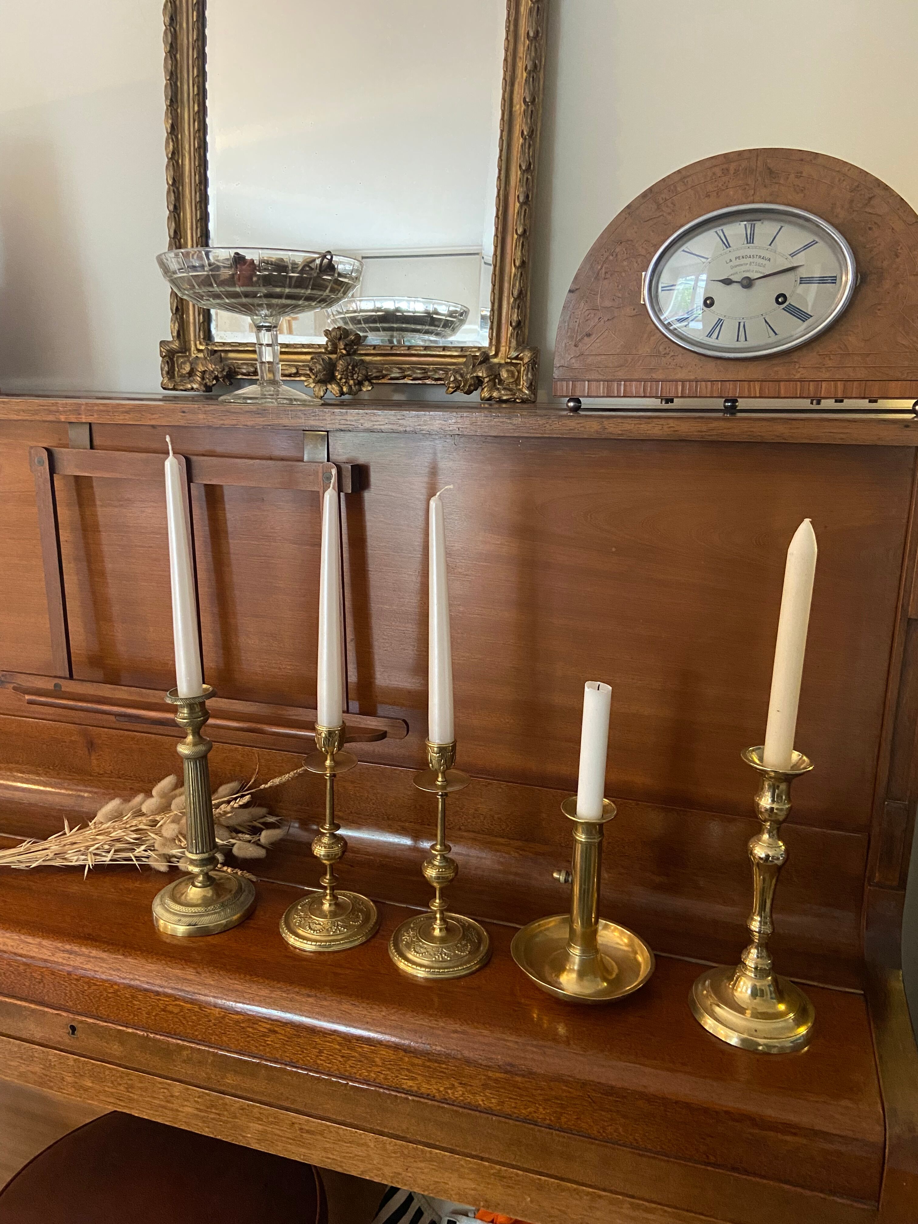 Set of 5 candle holders in fine golden brass XXth