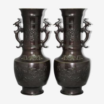 Pair of bronze vases chinois japan 19th century