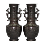 Paire de vases en bronze chinois Japon 19è siècle
