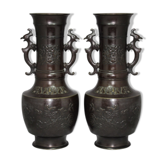 Pair of bronze vases chinois japan 19th century