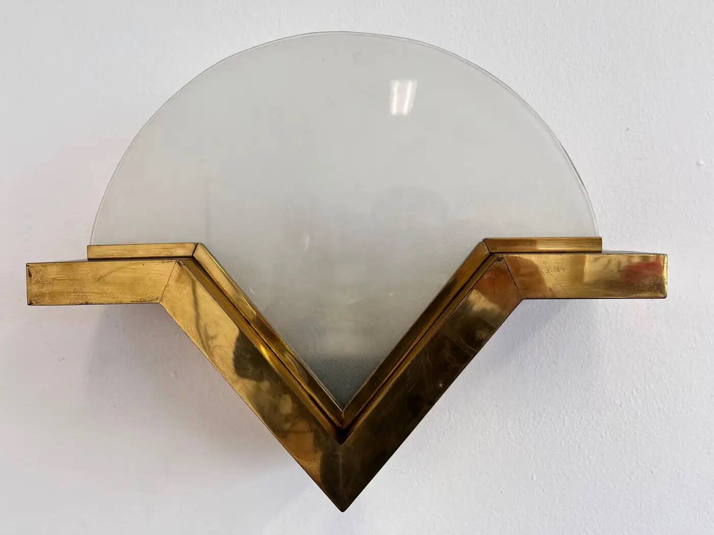 Big mid-century brass and glass design wall lamp - around 1980s