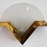 Big mid-century brass and glass design wall lamp - around 1980s