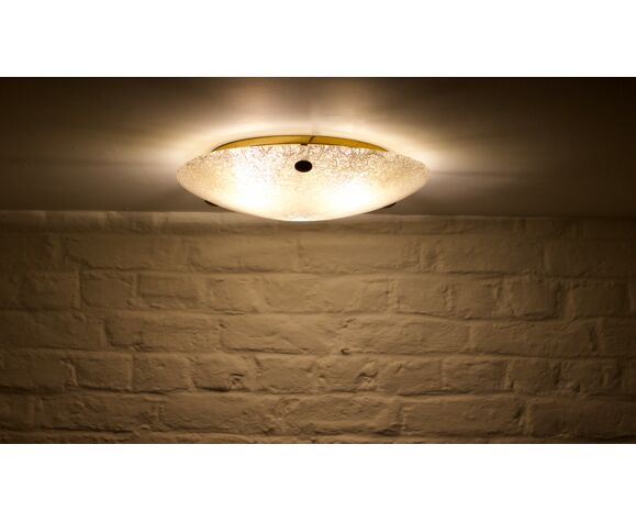 Ceiling lamp in watermarked glass & brass