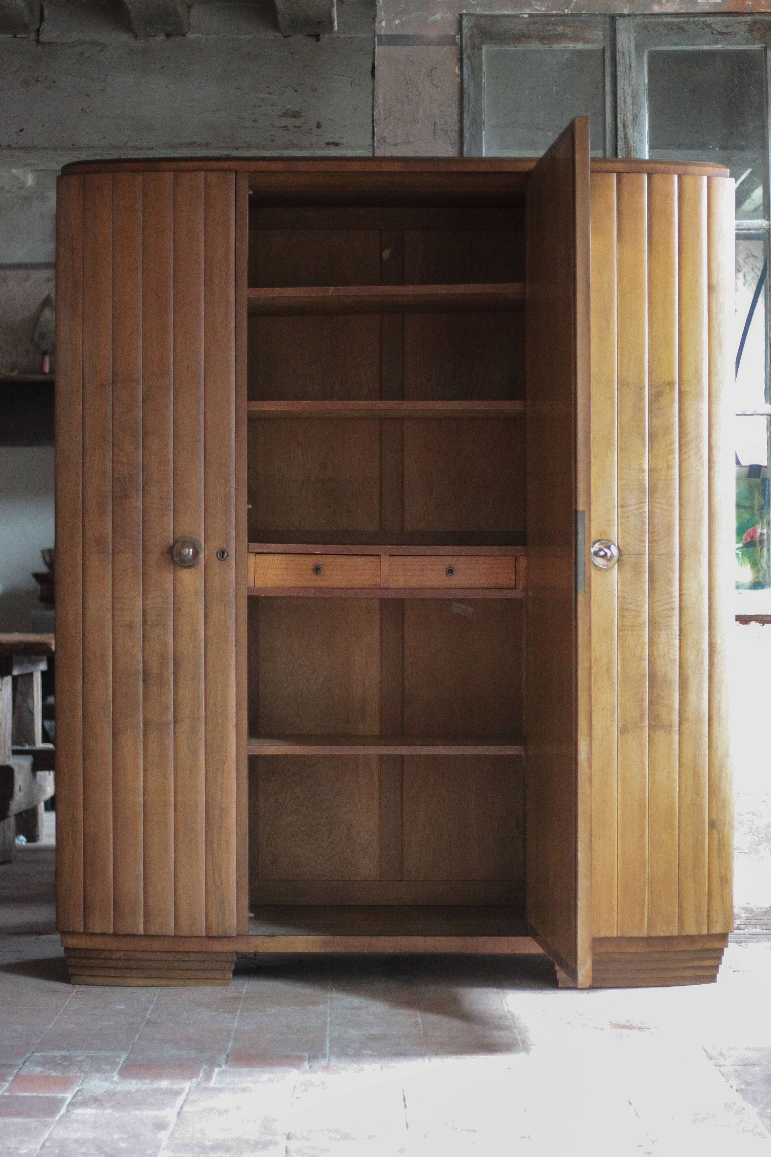 Art Deco wooden wardrobe with mirror