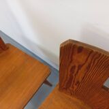 Set of 4 vintage brutalist wooden chairs from the 60s