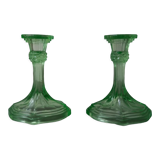 Pair of art deco candlesticks in molded pressed glass
