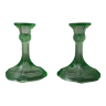 Pair of art deco candlesticks in molded pressed glass