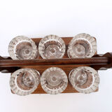 Vintage 6 liquor glasses and wood carrying tray