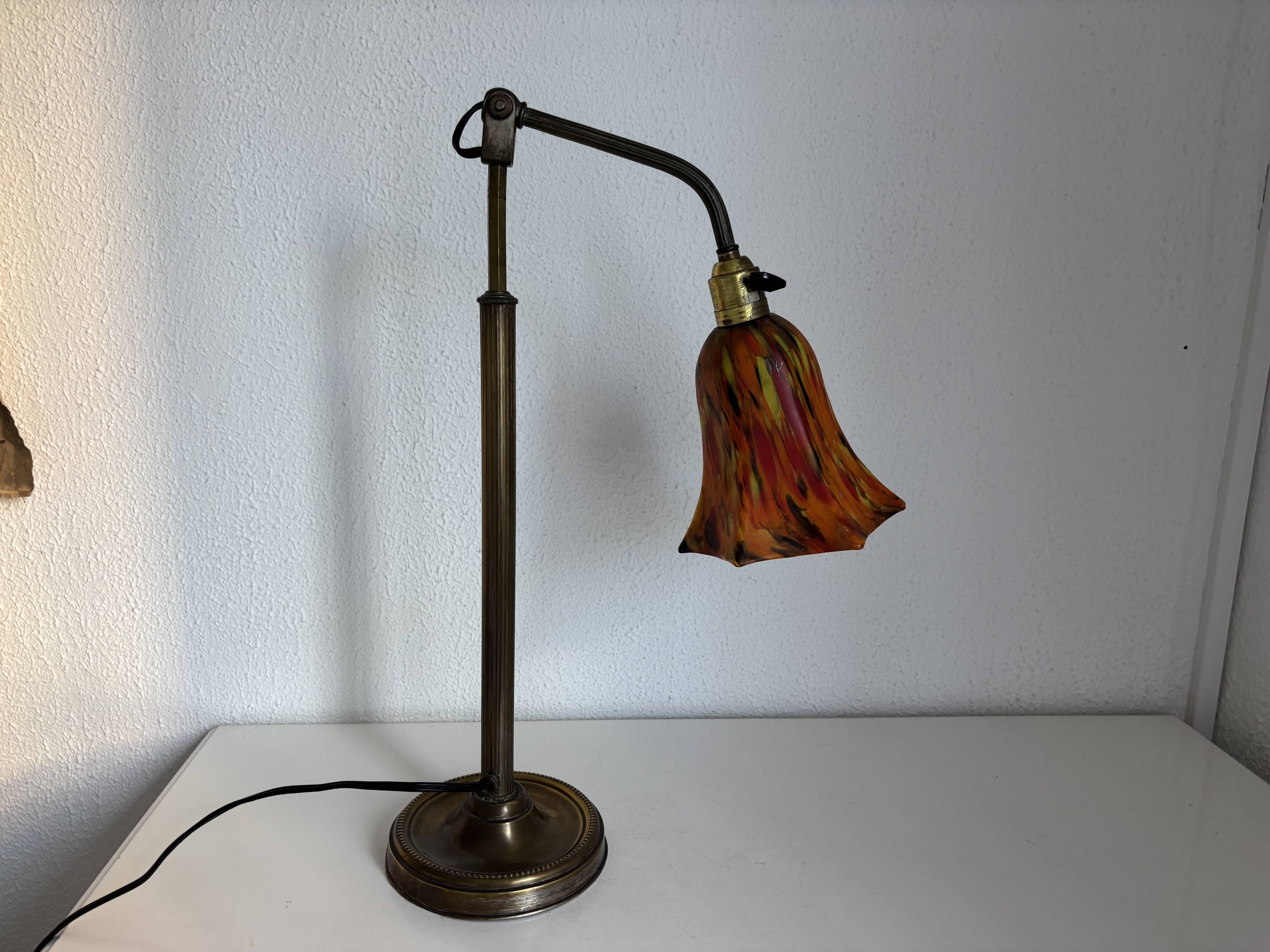Vintage 1900 Clichy glass paste lamp, brass workshop desk - 60 cm