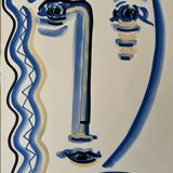 Cubist composition in blue, Vallauris style, signed Blasos.