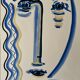 Cubist composition in blue, Vallauris style, signed Blasos.