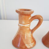 Duo of stoneware candle holders