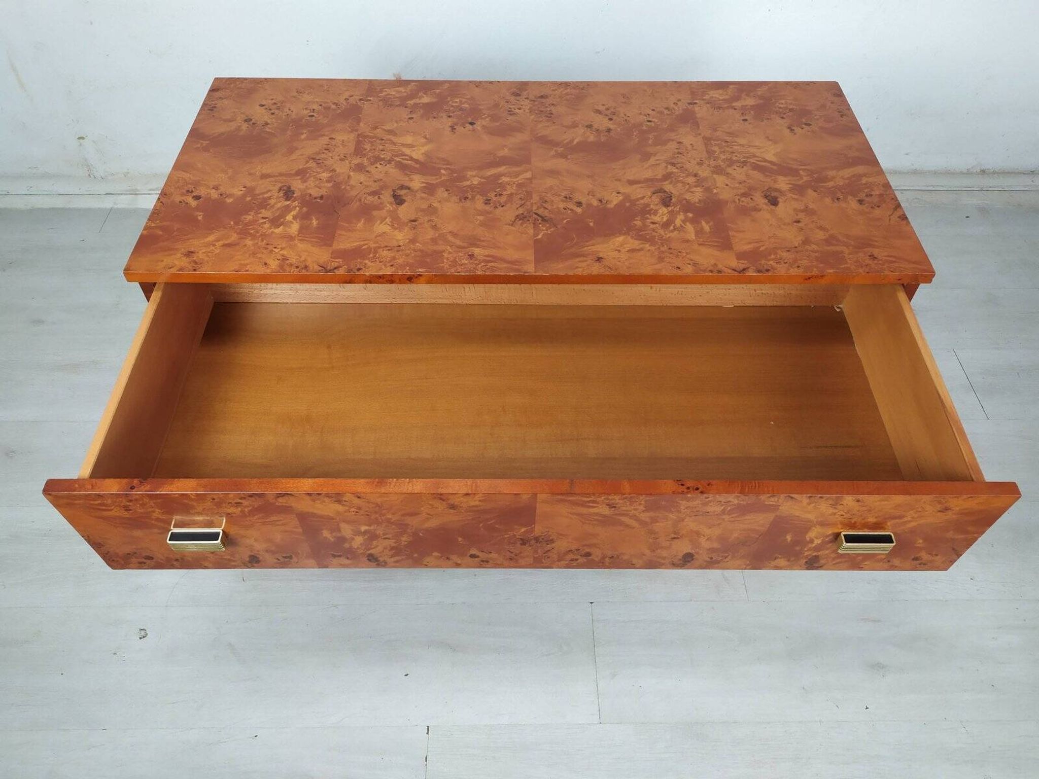 Vintage drawer chest in amboyna burl, 1970s