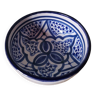 Small vintage oriental artisanal bowl blue geometric pattern