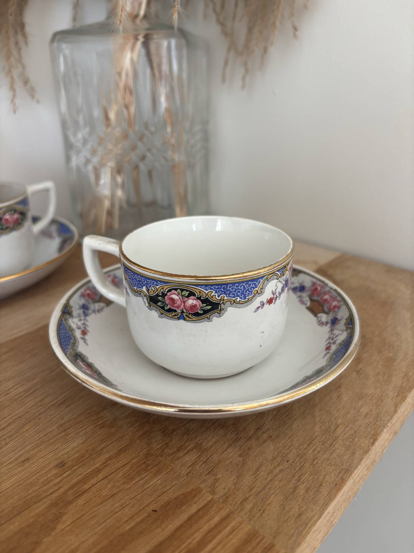 Set of 10 antique cups and saucers Digoin Sarreguemines