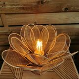 Flower table lamp made of rattan petals and gold mesh