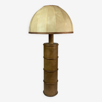 Leather mushroom cocoon large table lamp or low floor lamp in the style of Hermes, Germany 1960s