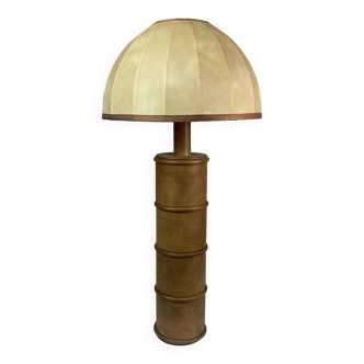 Leather mushroom cocoon large table lamp or low floor lamp in the style of Hermes, Germany 1960s