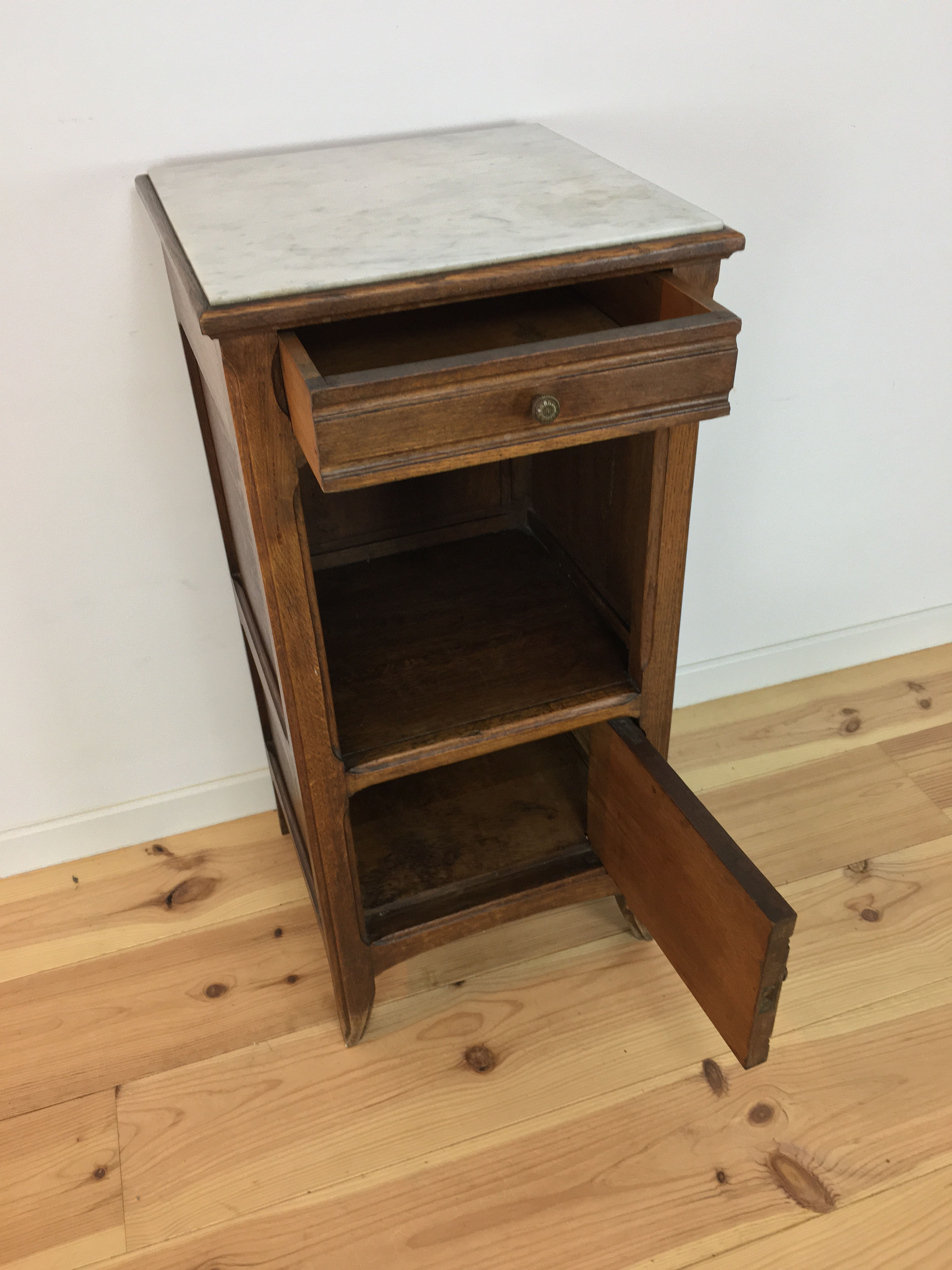 Rustic solid wood and white marble side furniture