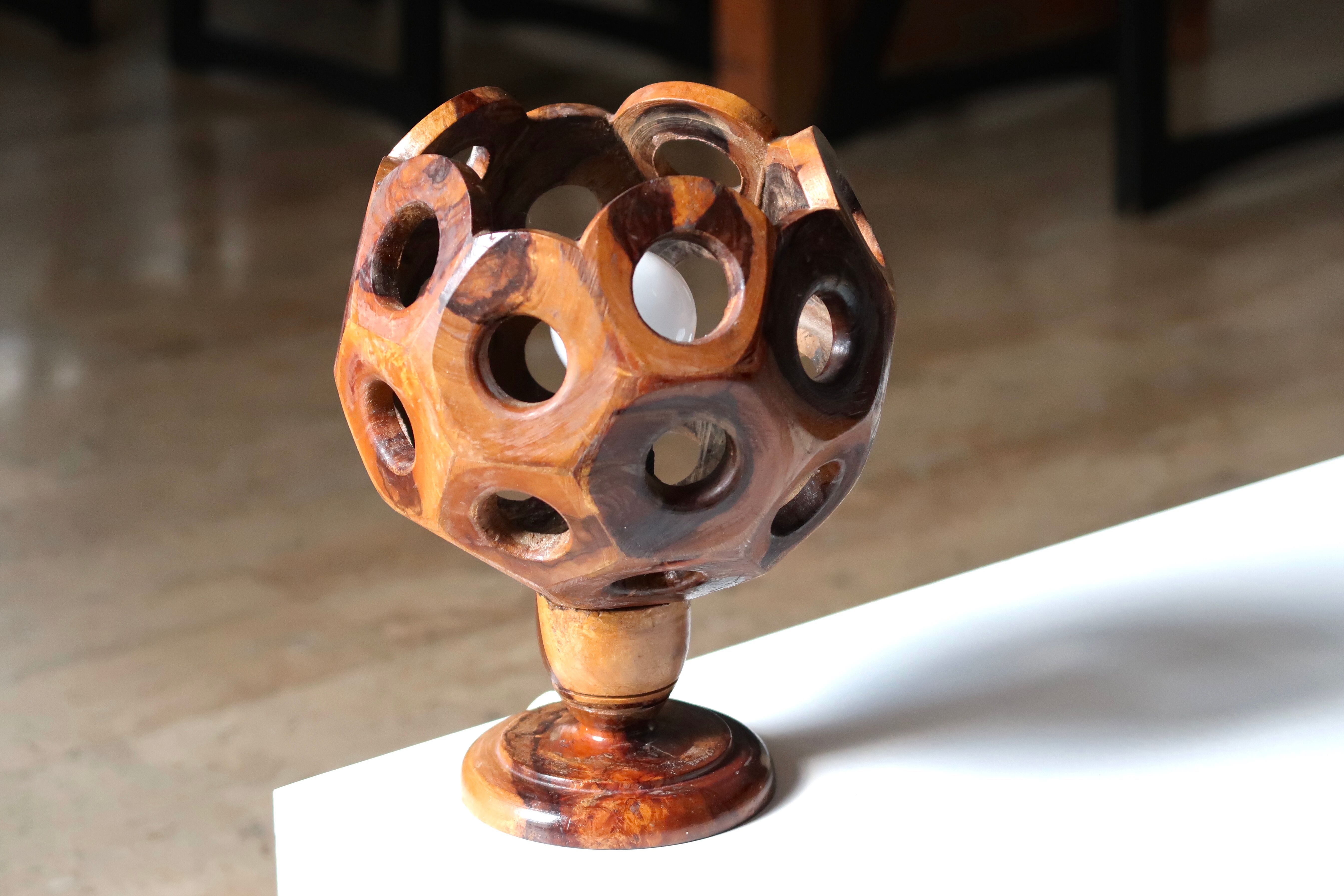 Sculptural wooden lamp, 70s