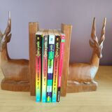 Paire de serre-livres cerfs vintage en chêne massif