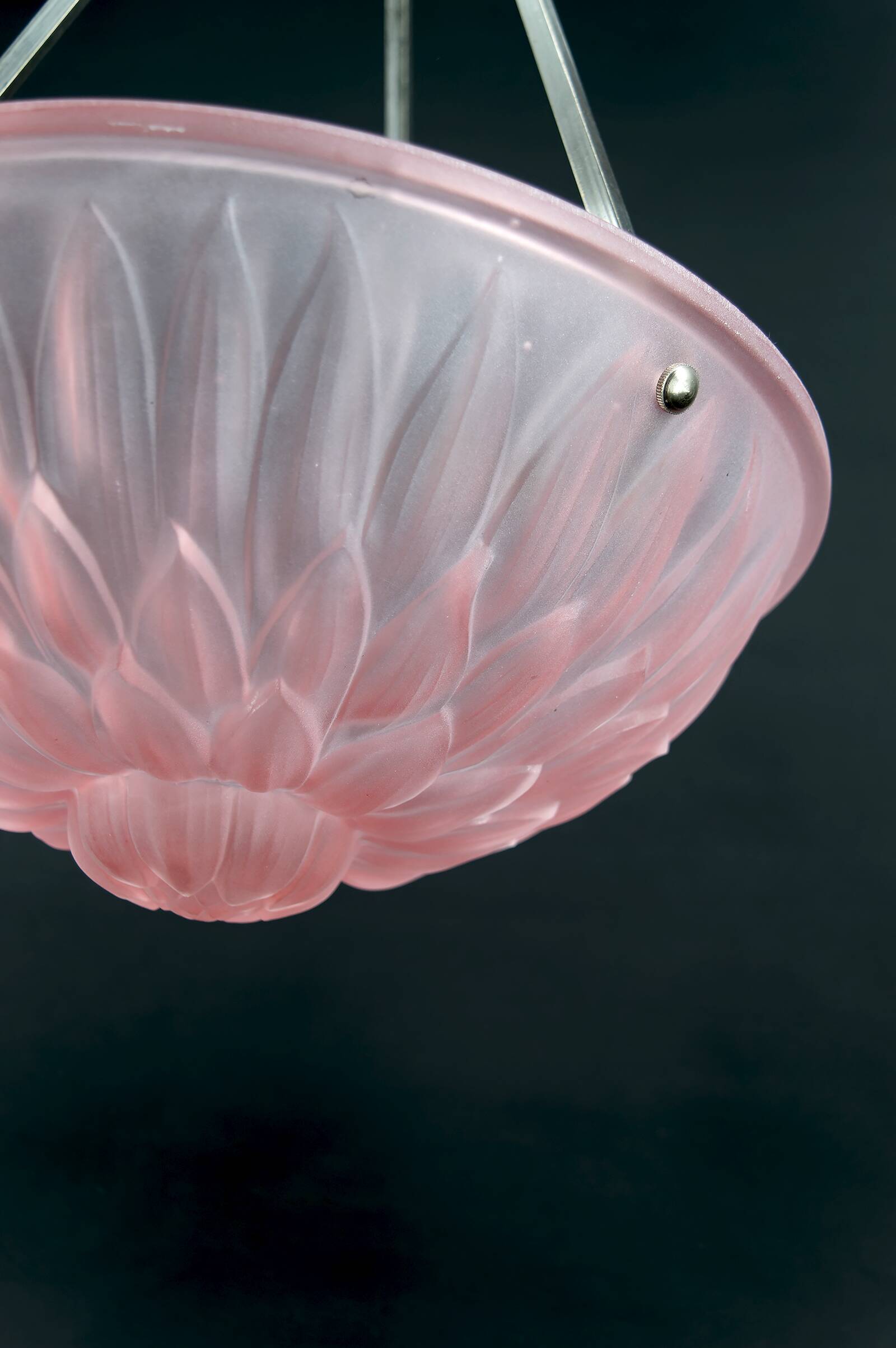 Basin, Molded Pressed Glass with Floral Motif, Silver-Plated Bronze Mount, 1930
