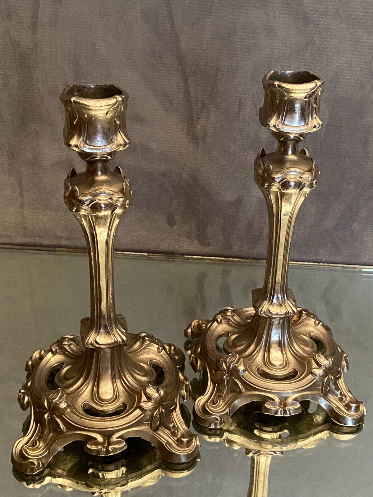Pair of candlesticks in silver regulation art nouveau early twentieth century