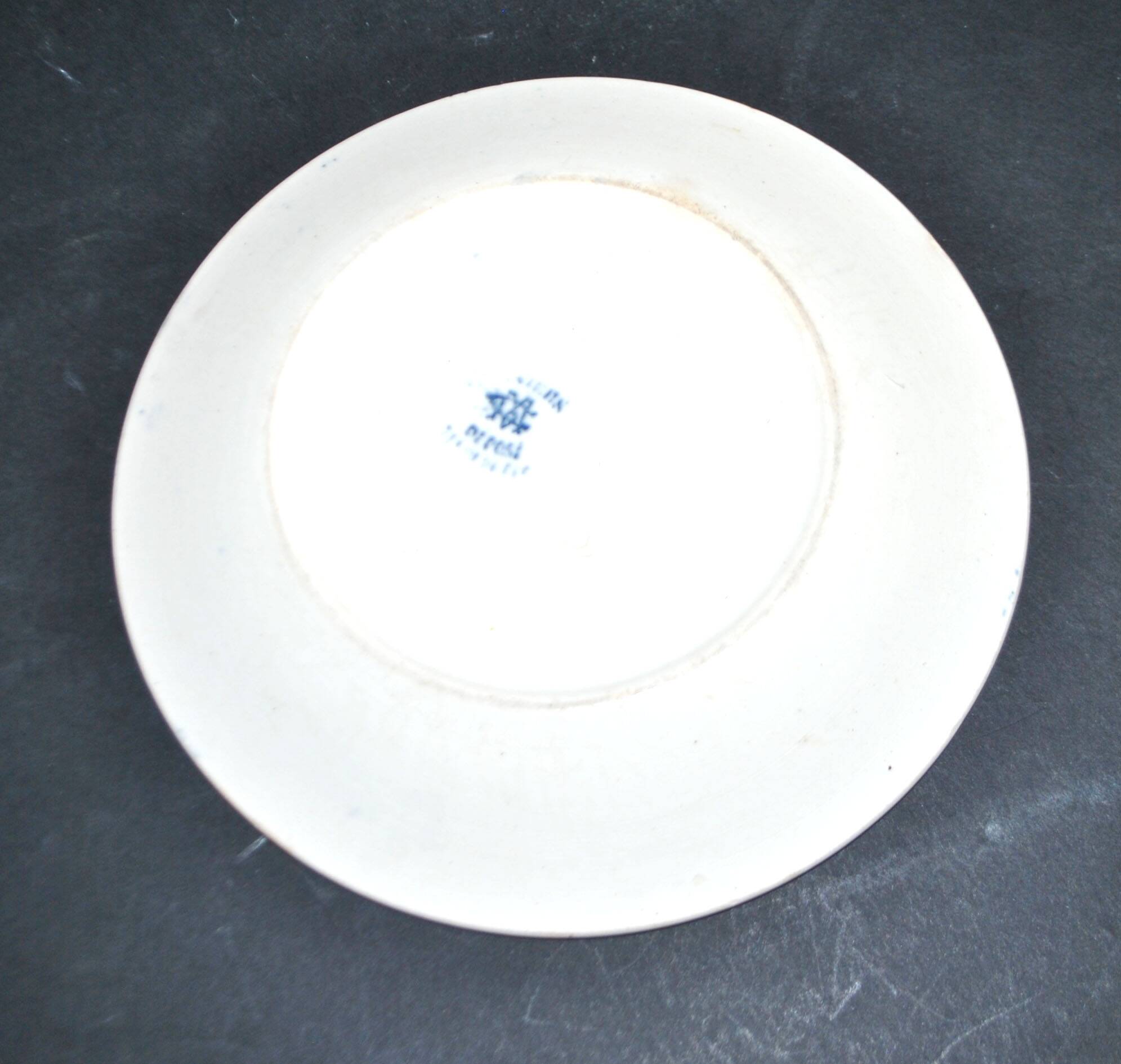 Miniature illustrated blue bread plate 12.5 cm Creil Montereau dollhouse