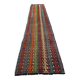 Old Turkish kilim runner 377x77 cm, shabby, vintage kelim red black 2492