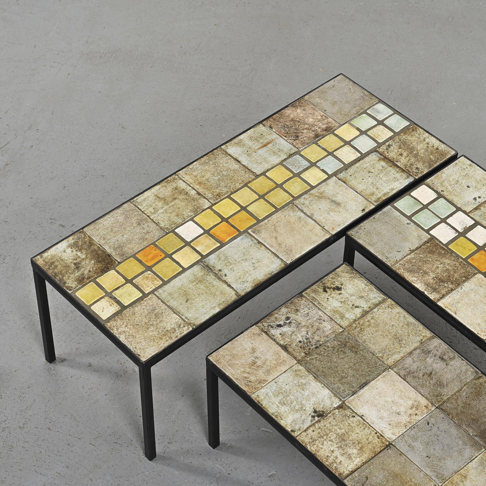 Three ceramic coffee tables by Les 2 Potiers, France, circa 1965
