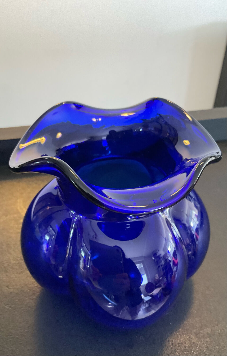 Vintage vase in blue glass paste
