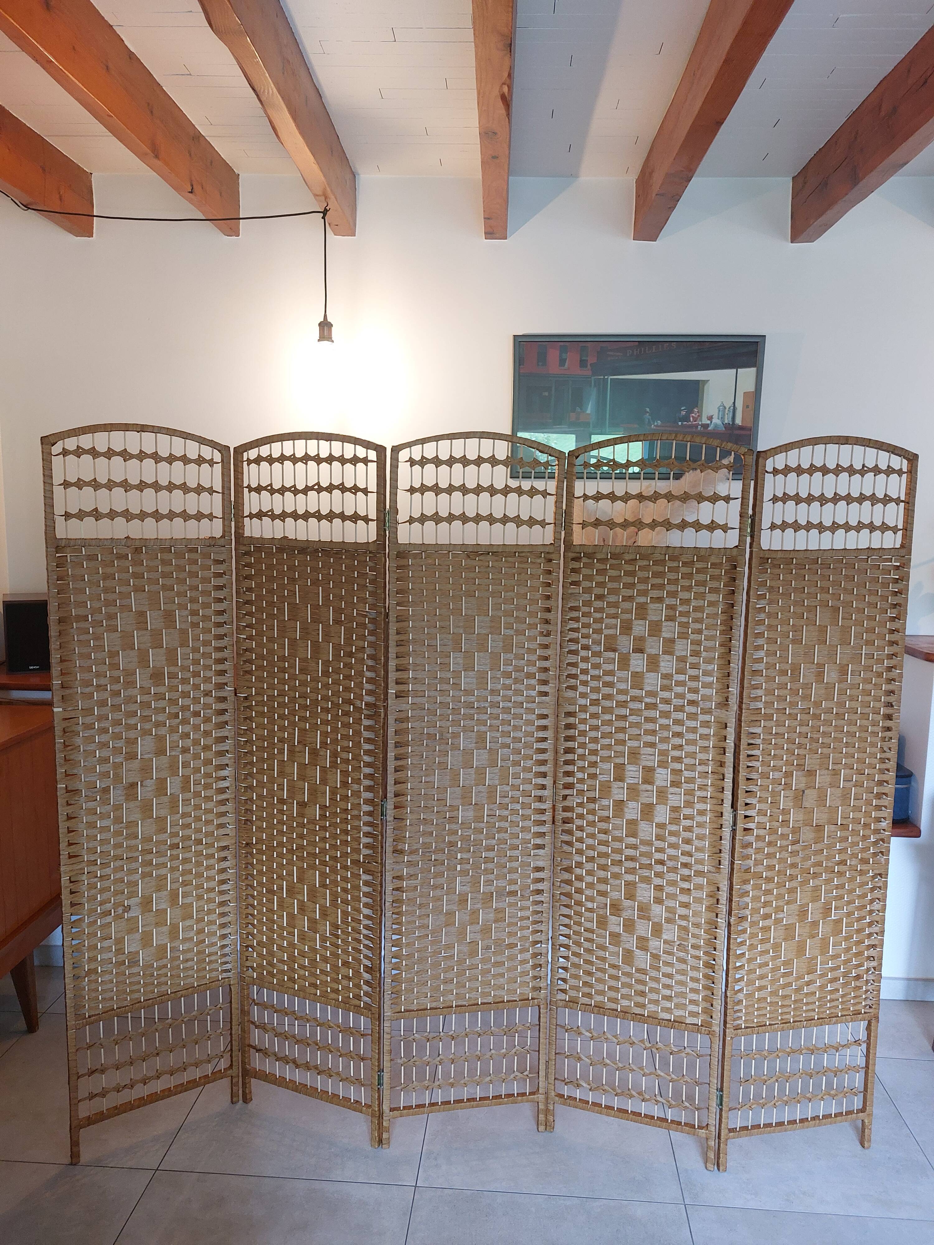 wicker, rattan screen, 5 panels