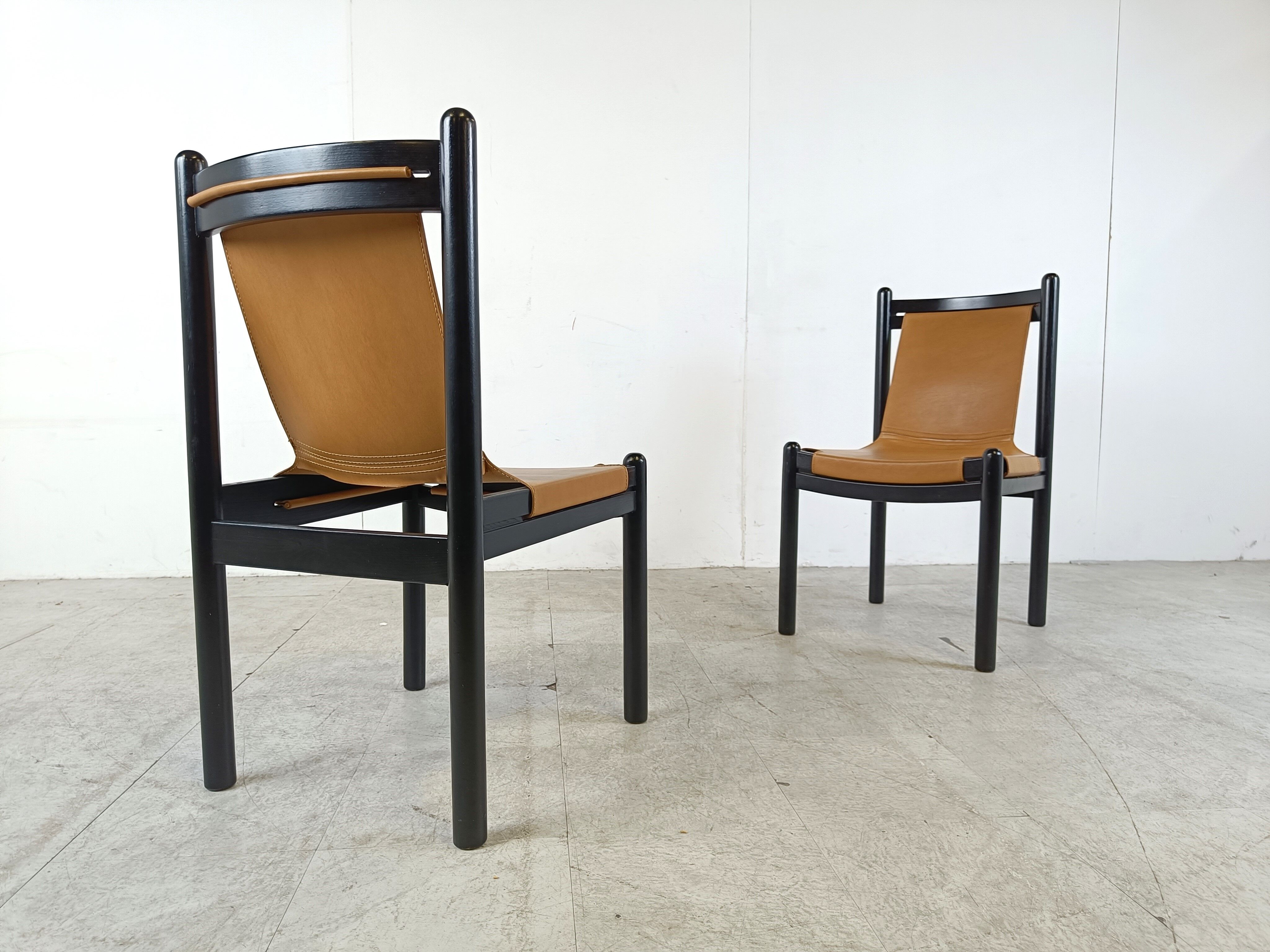 Vintage italian sling leather dining chairs, 1960s
