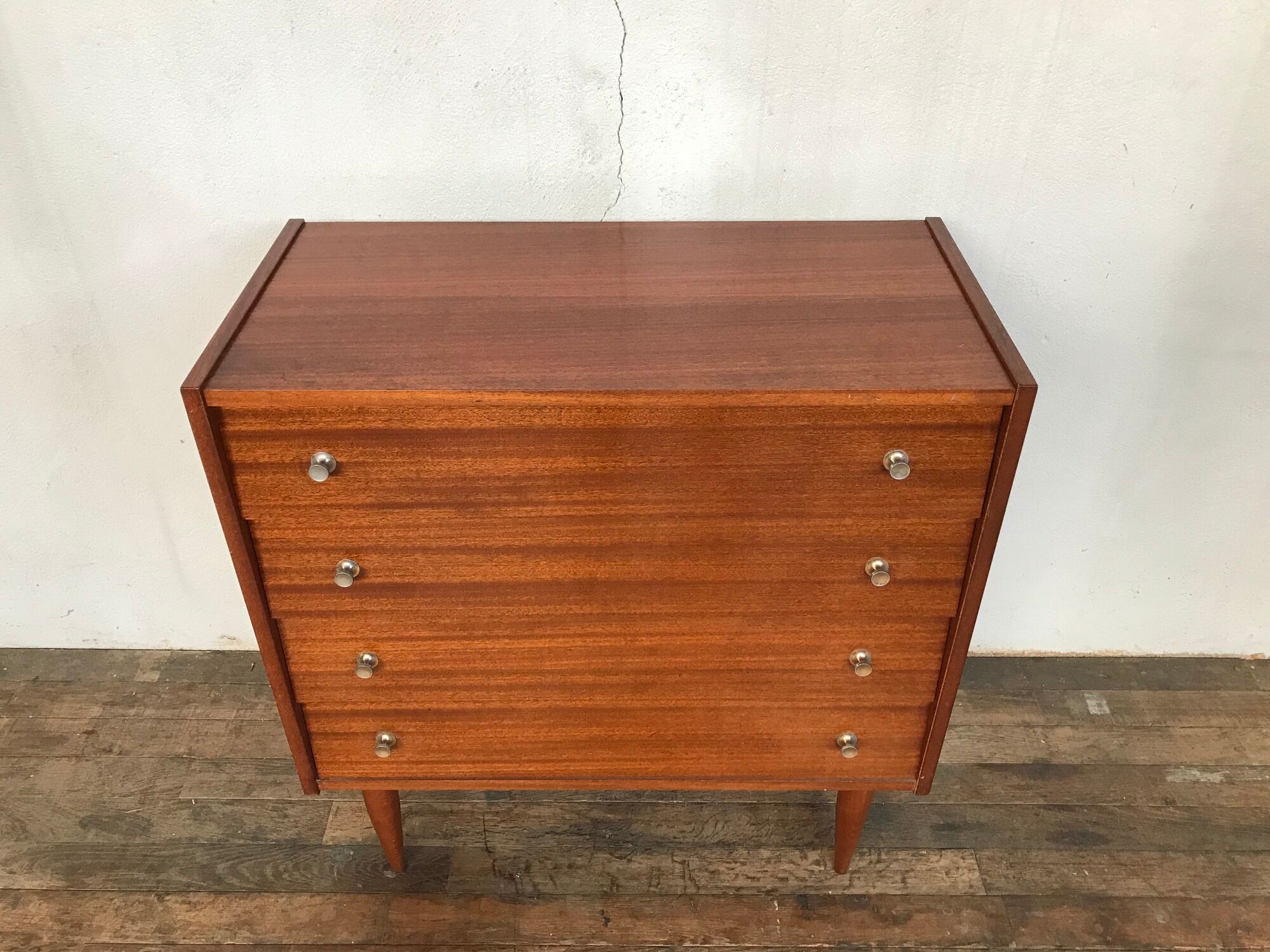 Scandinavian vintage chest of drawers with 4 exotic teak-style wooden drawers 1950 1960