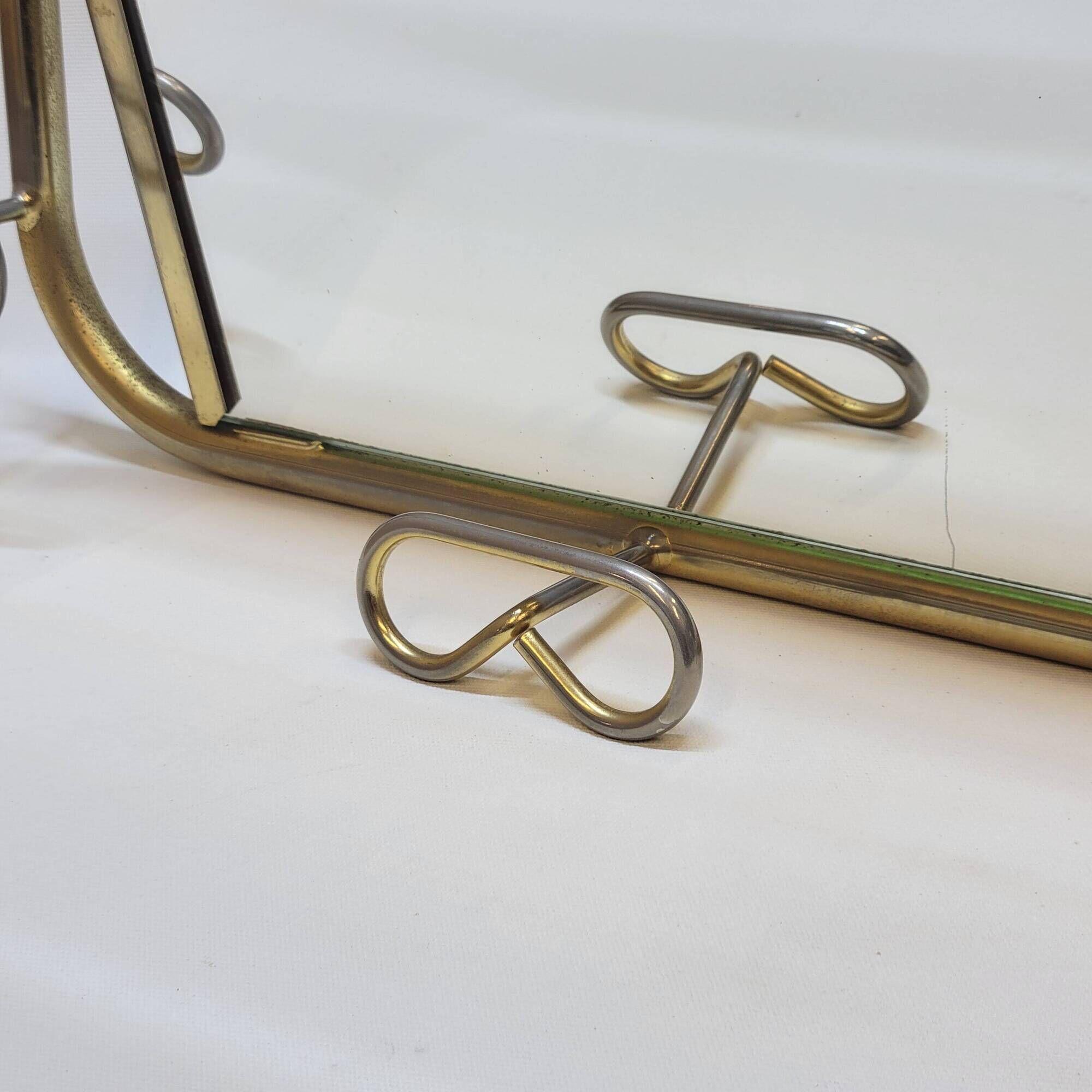 Coat rack with 4 hooks with shelf and vintage mirror in golden metal