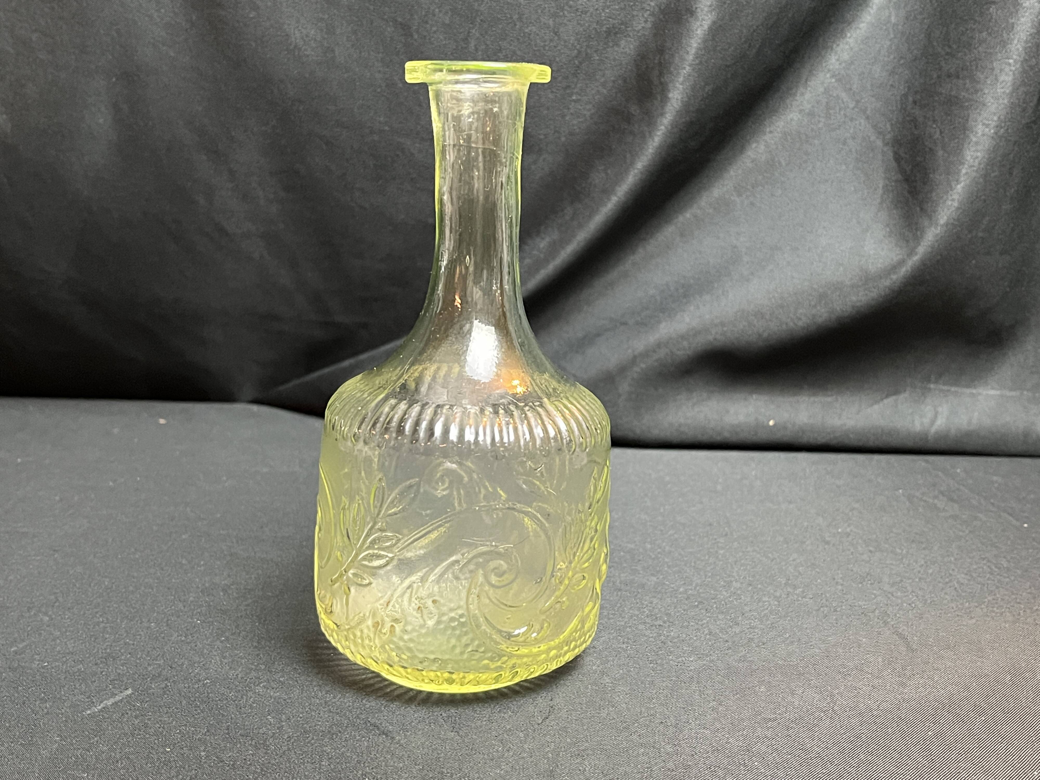 Antique uraline glass carafe bottle from the late 19th century
