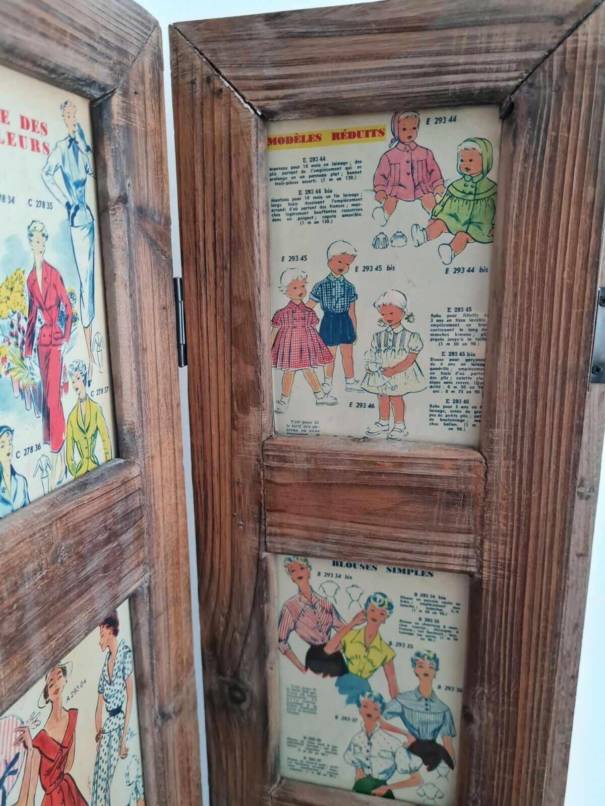 Wooden screen with vintage haute couture images or for photos