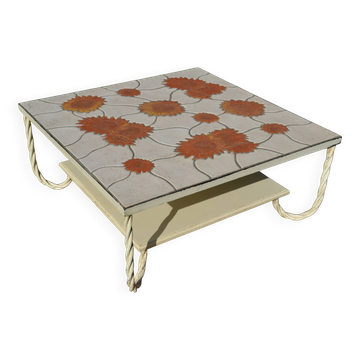 Ceramic coffee table Vallauris "Sunflower" signed Barrois