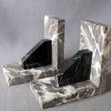 Set of 2 vintage Art Deco bookends in grey, black, and white marble