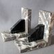Set of 2 vintage Art Deco bookends in grey, black, and white marble