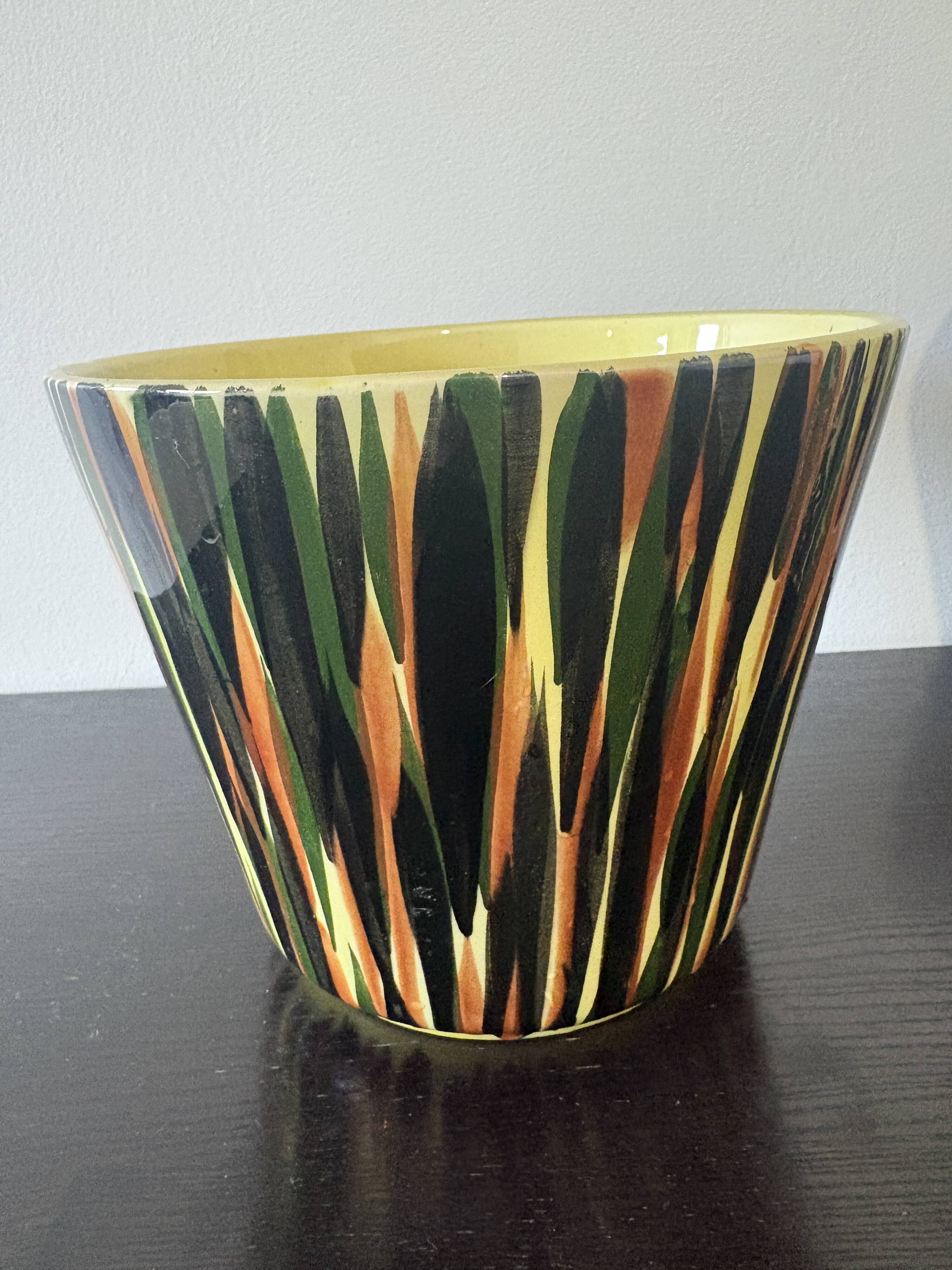 Large vintage Saint-Clément cache-pot – Hand-painted earthenware from the 1950s