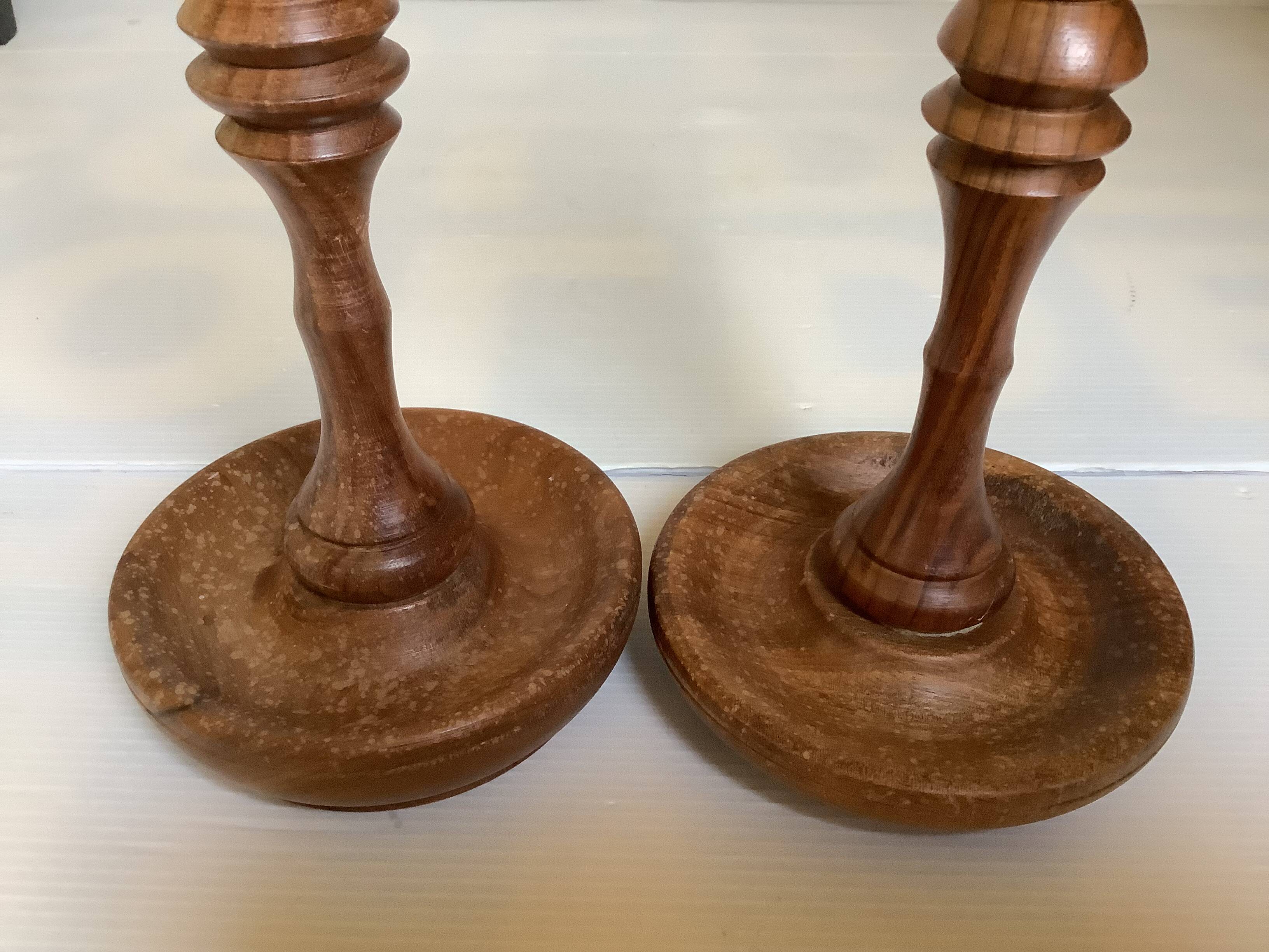 Pair of large wooden candlesticks
